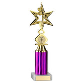 GOLD/PURPLE 'DANCE/GYM' STAR FIGURE ASSEMBLED ON MARBLE (1" CEN/3" TUBE) - 10in